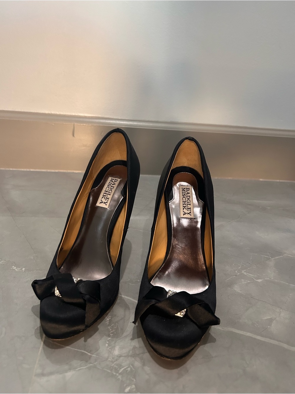 Badgley Mischka Black Satin Jewel High heels